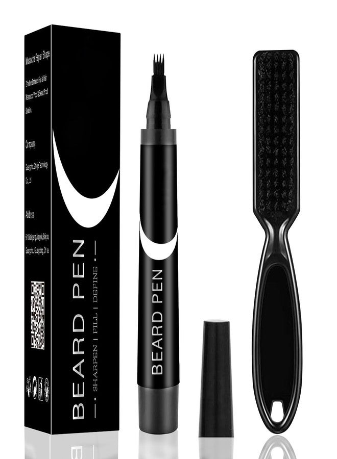 PPPanYiDi Beard Pencil Filler for Men, Waterproof High Coverage Beard Pen Kit with Beard Brush,Sweatproof Long Lasting Mustache Eyebrows Repair Pen with 4 Micro-Fork Tips（Black） - Image 1